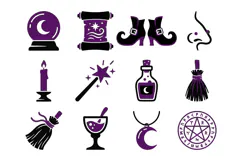 Purple and Black Witchcraft Elements Vector Design Product Image 2