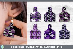 Bundle of six Purple Camo cattle ear cow tag earrings sublimation designs.