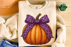 Halloween Leopard Coquette Pumpkin PNG, Pumpkin Fall Bow PNG Product Image 1