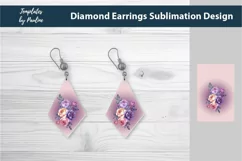 Purple Flower Bouquet diamond  Earrings Sublimation Designs PNG