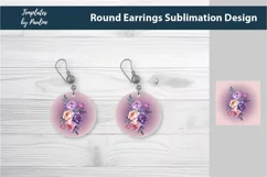 Purple Flower Bouquet round Earrings Sublimation Designs PNG