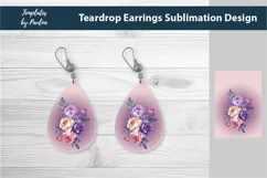 Purple Flower Bouquet teardrop  Earrings Sublimation Designs PNG