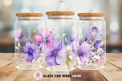 Tumbler Sublimation Purple Flowers Bundle, 16 oz glass can wrap, Libbey 16 oz template, can glass beer