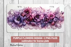 Purple Flowers License Plate PNG | 3D Floral Car Plates Art Product Image 1