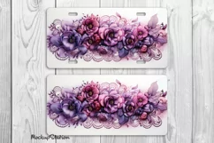 Purple Flowers License Plate PNG | 3D Floral Car Plates Art Product Image 2