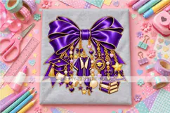 Purple Graduation Bow PNG with Cap & Diploma Charms, Senior Product Image 1