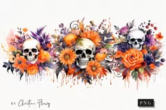 Watercolor Halloween Flowers Clipart | Watercolor Halloween Product Image 1