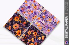 Purple Orange Floral Digital Paper Product Image 1