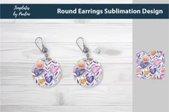 Purple Pink Heart Sublimation round Earrings