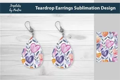 Purple Pink Heart Sublimation Teardrop Earrings
