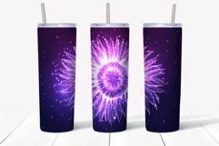 Sunflower tumbler wrap sublimation design with glowing  purple neon sunflower on dark purple background.  Straight and tapered walls 20 oz skinny tumbler full wrap png files for download.