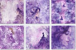 Purple Watercolor Princess Digital Paper Bundle Product Image 2