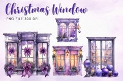 Christmas Window Watercolor Clipart Purple Ornament Flower Product Image 1