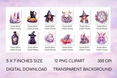 Purple Witch Clipart Halloween Sublimation Bundle