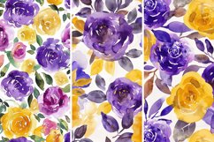 Watercolor Purple &amp; Yellow Floral Digital Paper Bundle Product Image 4