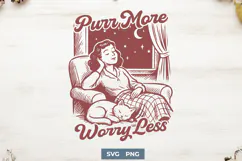 Purr More Worry Less Cat SVG Retro Cat Lover PNG Clipart Product Image 1