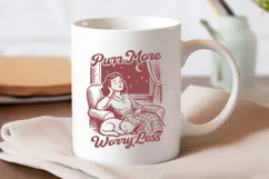 Purr More Worry Less Cat SVG Retro Cat Lover PNG Clipart Product Image 3