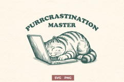Purrcrastination Master Cat SVG PNG, Funny Lazy Cat Design Product Image 1
