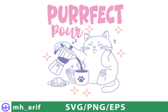 Cat Pour Coffee Funny Hand-drawn PNG SVG Design Product Image 1