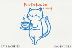 Cat &amp; Coffee Doodle lineart Clipart SVG | PNG | EPS Product Image 1