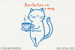 Cat & Coffee Doodle lineart Clipart SVG | PNG | EPS Product Image 1