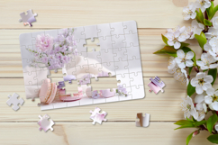 Jigsaw Puzzle Mockup Template on light spring background Product Image 1