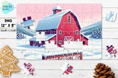 Christmas red barn| Christmas Kids Puzzles Sublimation Product Image 1