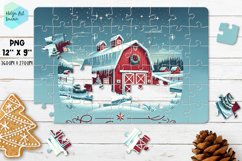 Christmas red barn| Christmas Kids Puzzles Sublimation Product Image 1