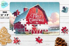 Christmas red barn| Christmas Kids Puzzles Sublimation Product Image 1