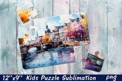 Watercolor City Puzzle Template. Spring Puzzle Product Image 1