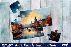 Watercolor City Puzzle Template. Autumn Puzzle Product Image 1