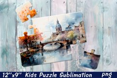 Watercolor City Puzzle Template. Autumn Puzzle Product Image 1