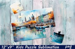 Watercolor City Puzzle Template. Autumn Puzzle Product Image 1