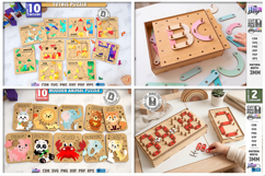 Puzzles Mega Bundle Laser Cut | Kids Laser | Montessori SVG Product Image 5