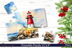 Lighthouse Printable Puzzle PNG | Coastal Sublimation Design Product Image 1