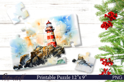 Ocean Lighthouse Puzzle PNG | Coastal Sublimation Design Product Image 1