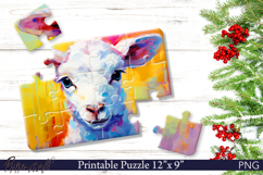 Cute Lamb Puzzle PNG | Bright Animal Sublimation Product Image 1