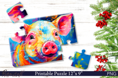 Cute Pig Puzzle PNG | Bright Animal Sublimation Product Image 1