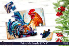 Cute Rooster Puzzle PNG | Bright Animal Sublimation Product Image 1