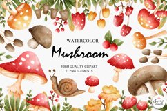 Watercolor Mushrooms Clipart, Woodland Mushroom clipart Product Image 1
