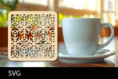 Lasercut Coasters ornament, Coffee coaster snowflake svg Product Image 1