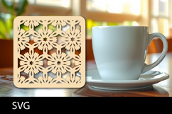 Lasercut Coasters ornament, Coffee coaster snowflake svg Product Image 1