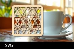 Lasercut Coasters ornament, Coffee coaster snowflake svg Product Image 1