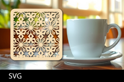 Lasercut Coasters ornament, Coffee coaster snowflake svg Product Image 1