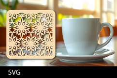 Lasercut Coasters ornament, Coffee coaster snowflake svg Product Image 1
