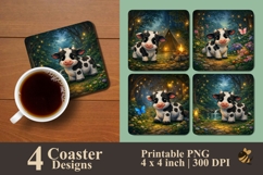 Whimsical Woodland Cow Coaster Sublimation Designs Product Image 1
