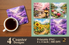Romantic Flowers Coaster Sublimation Design Product Image 1
