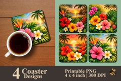 Tropical Blooming Collection Coaster Sublimation Design Product Image 1