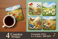Butterflies &amp; Wildflowers Coaster Sublimation Design Product Image 1