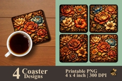 Carved Floral Elegance Coaster Sublimation Designs Product Image 1